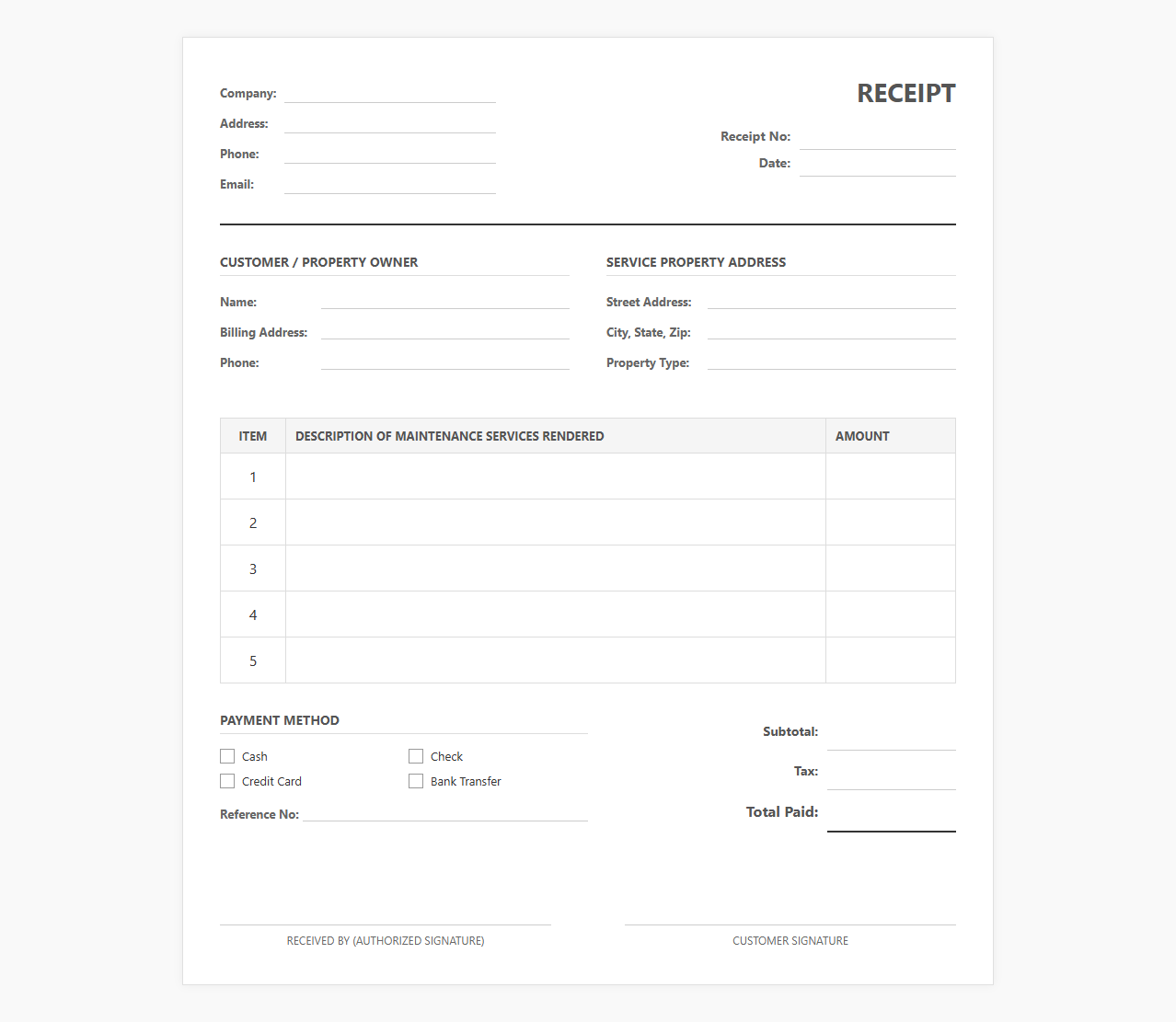 Property Maintenance Payment Receipt