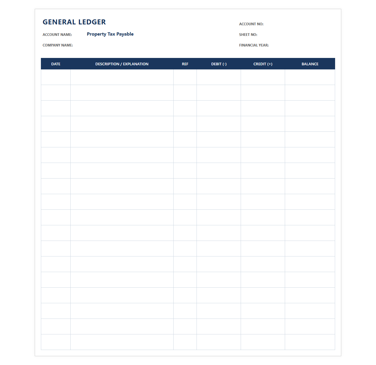 Property Tax Payable General Ledger Sheet