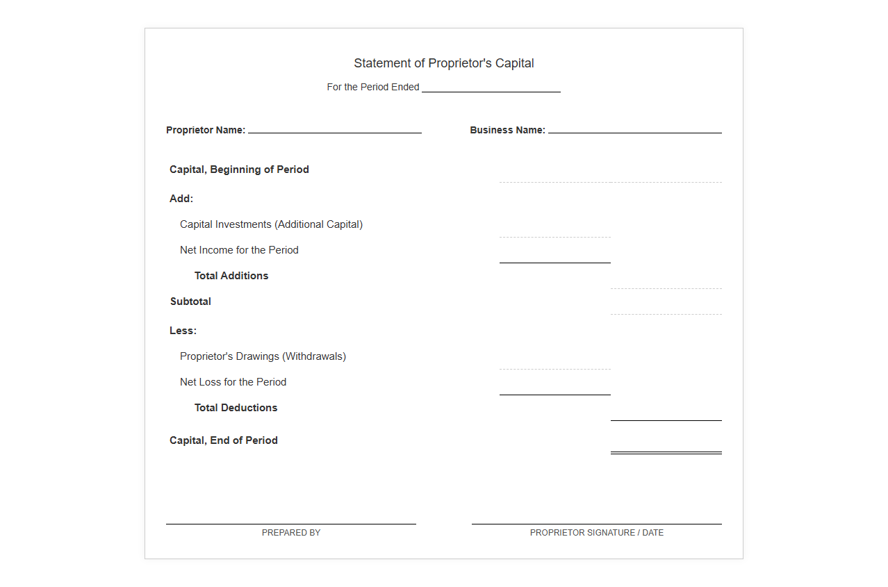 Proprietor Capital Account Statement Template