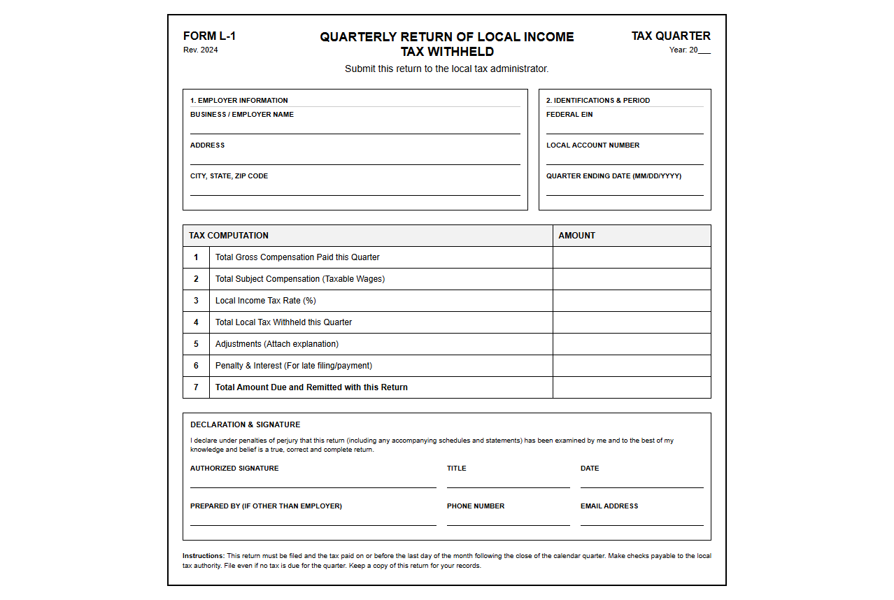Quarterly Local Income Tax Withholding Return