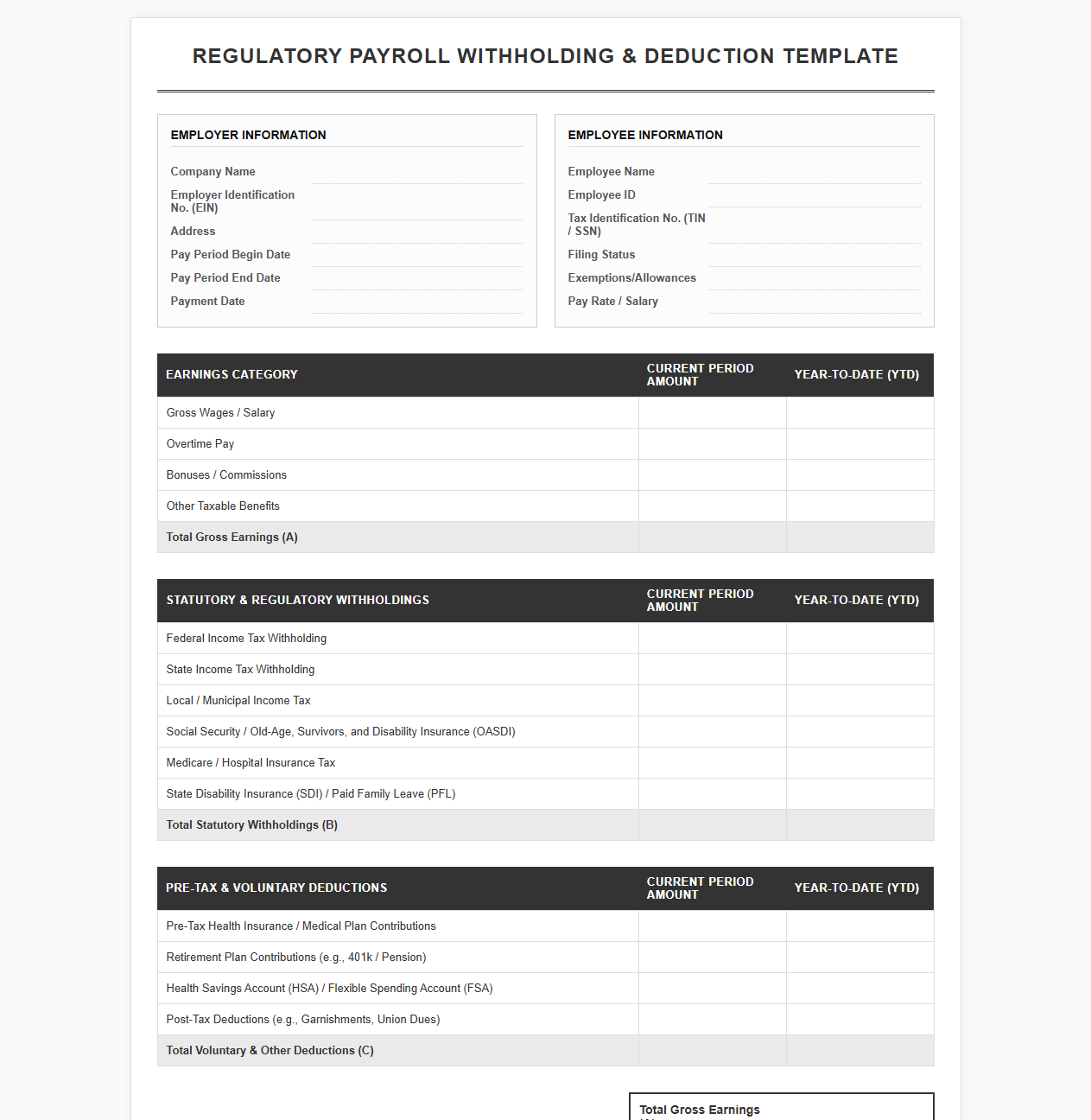 Regulatory Payroll Withholding and Deduction Template