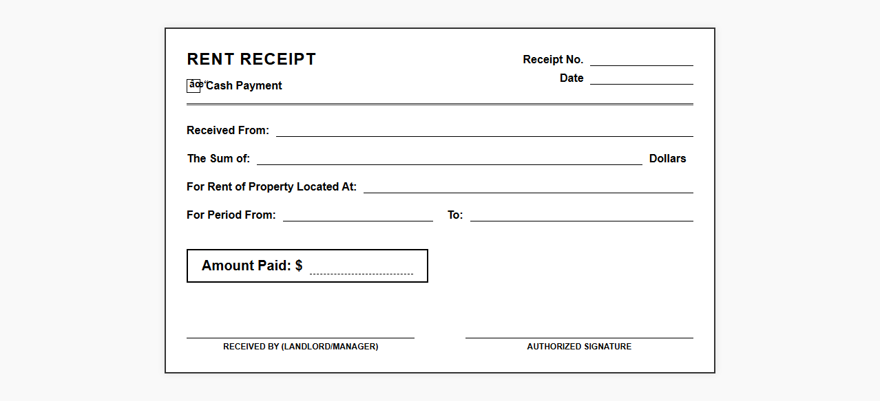 Rent Cash Payment Receipt Template