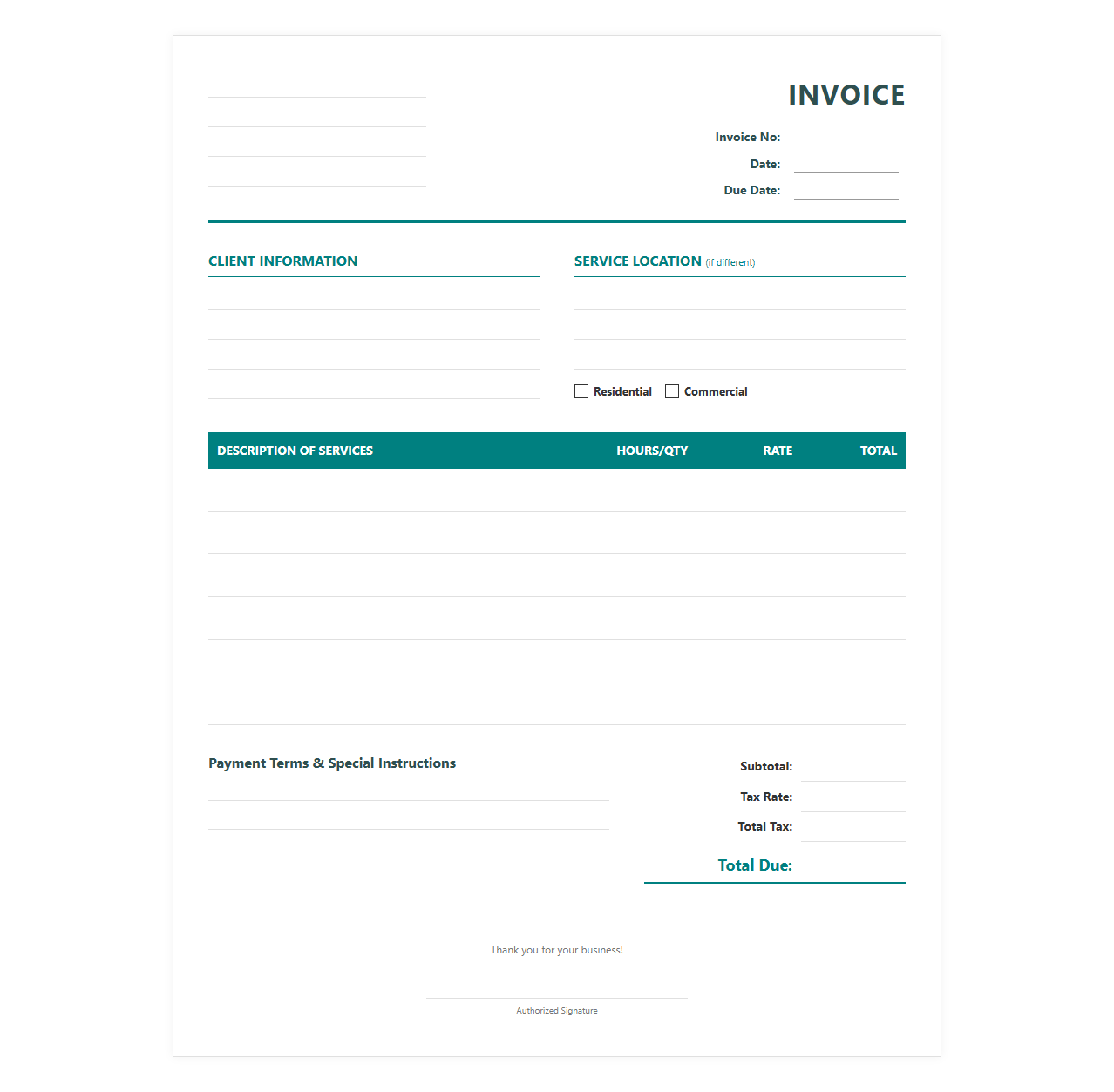 Residential and Commercial Cleaning Invoice