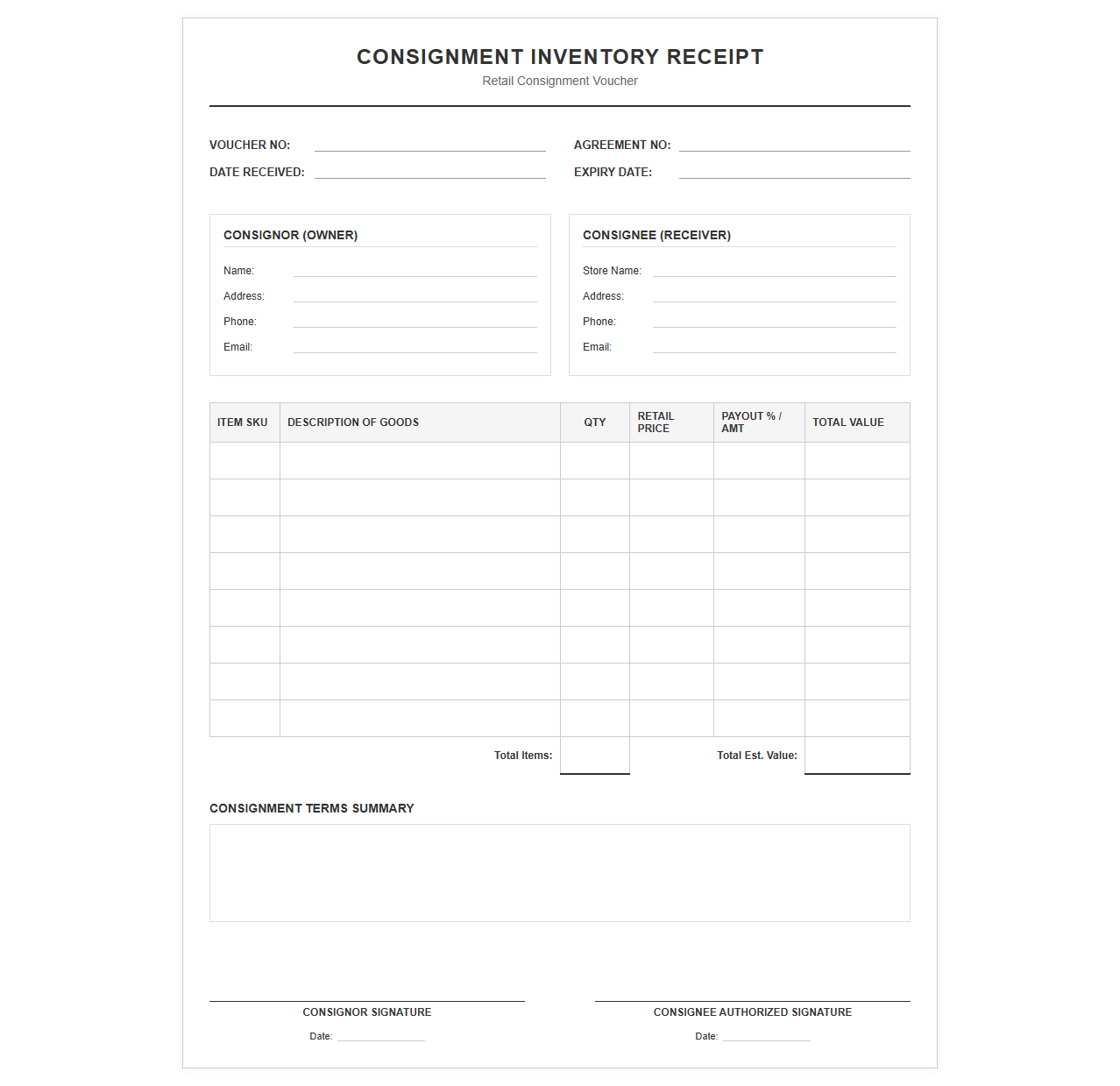 Retail Consignment Inventory Receipt Voucher