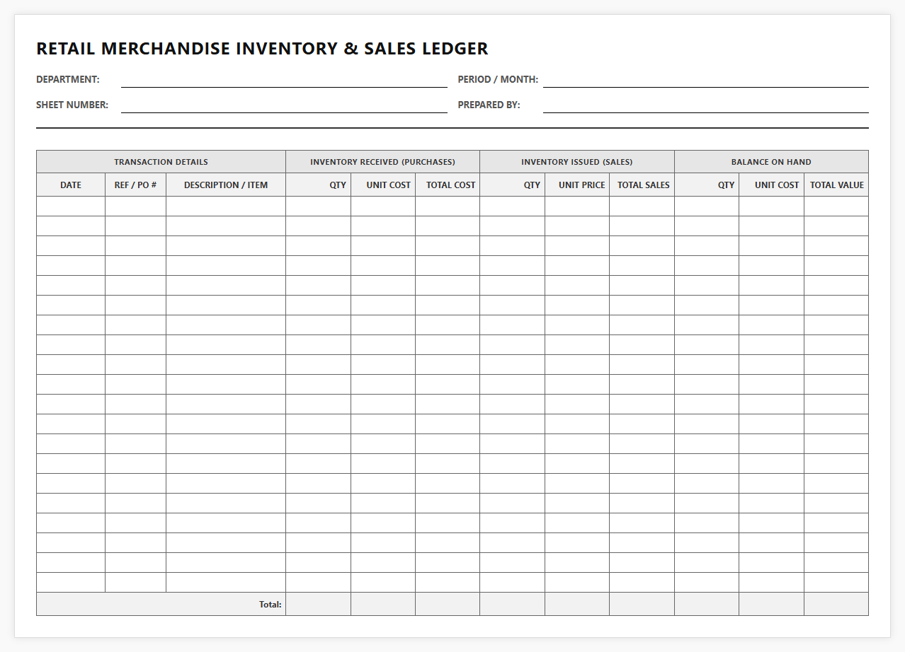 Retail Merchandise Inventory and Sales Ledger