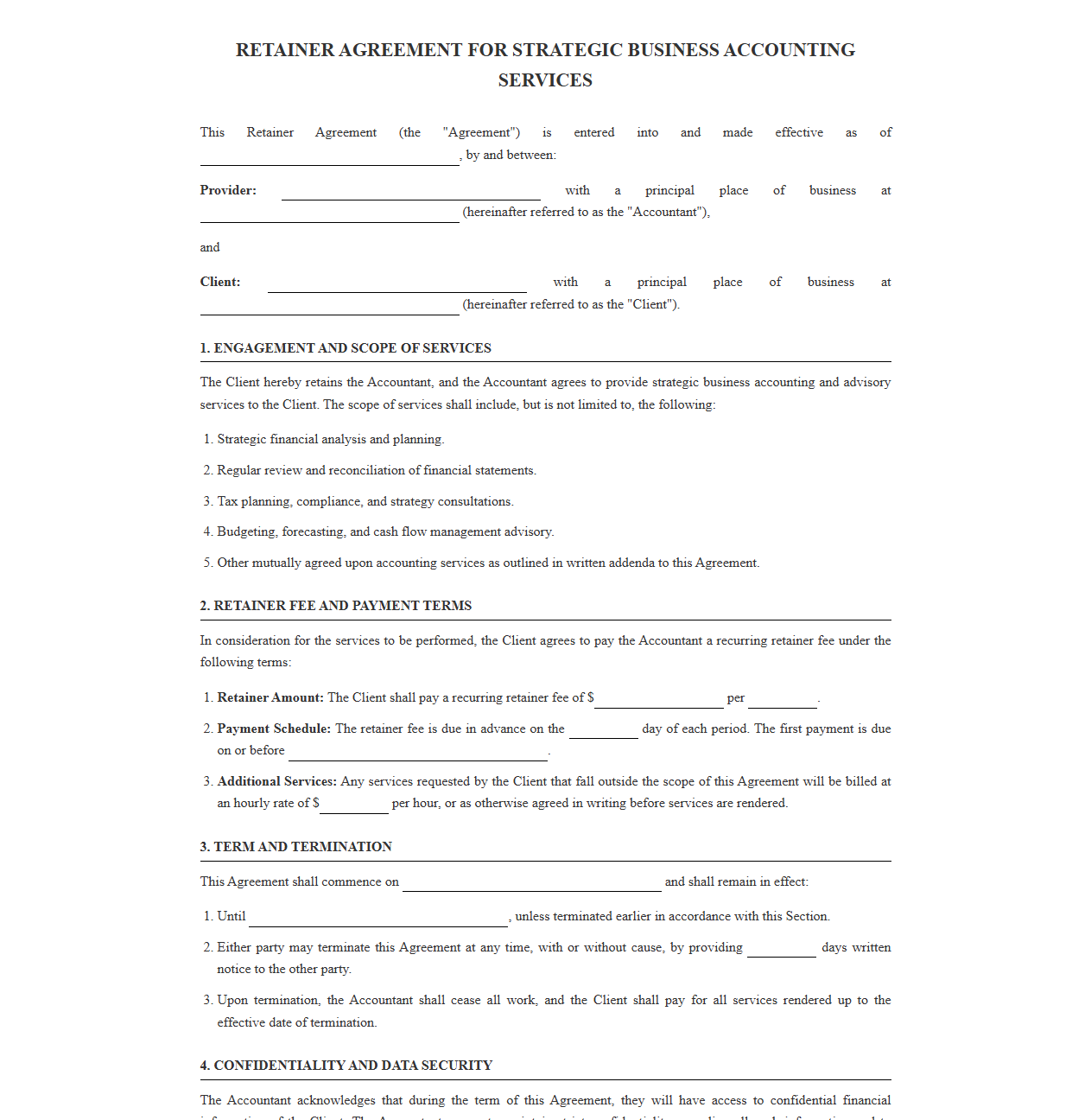 Retainer Agreement for Strategic Business Accounting Services