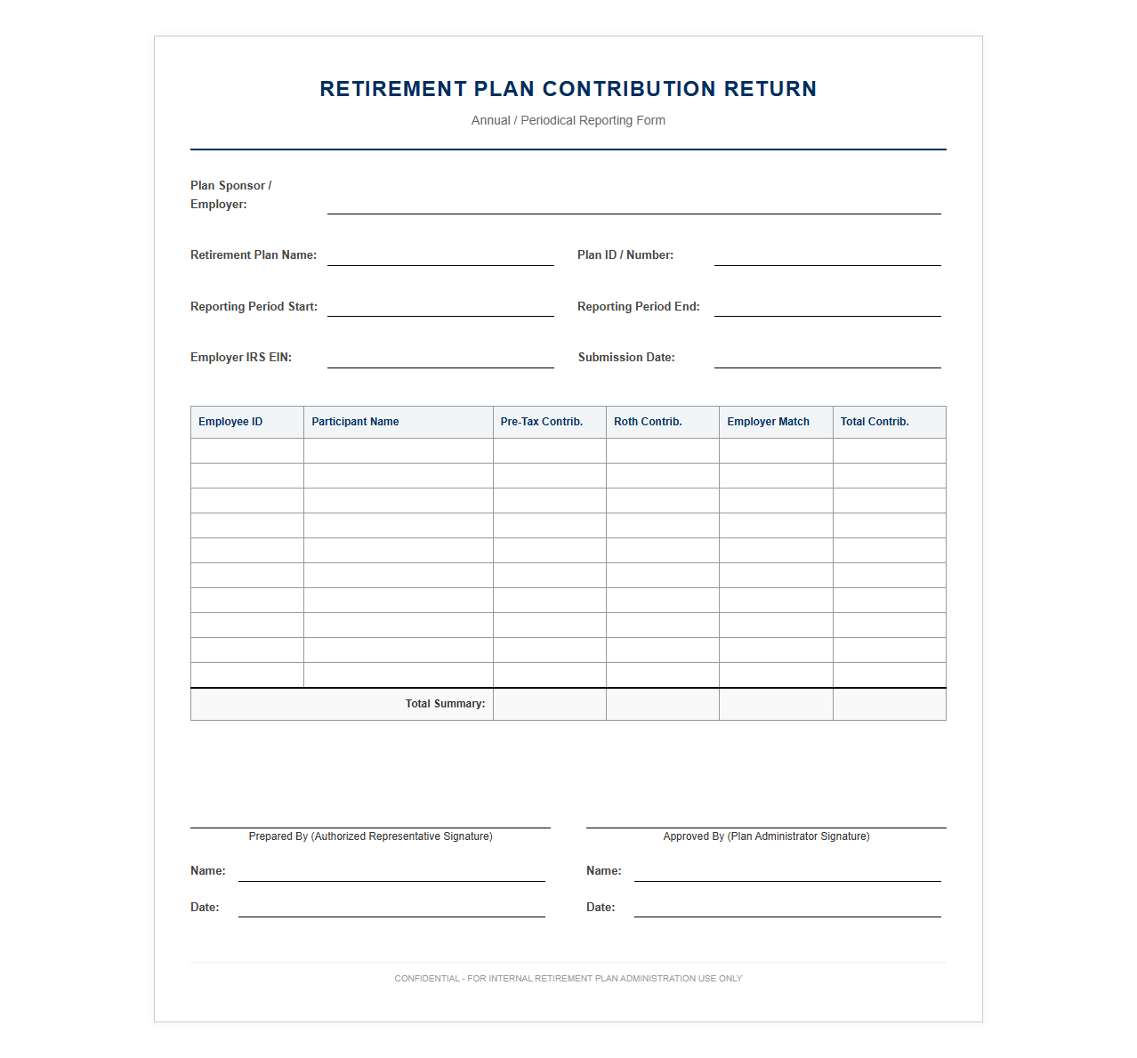 Retirement Plan Contribution Return Document