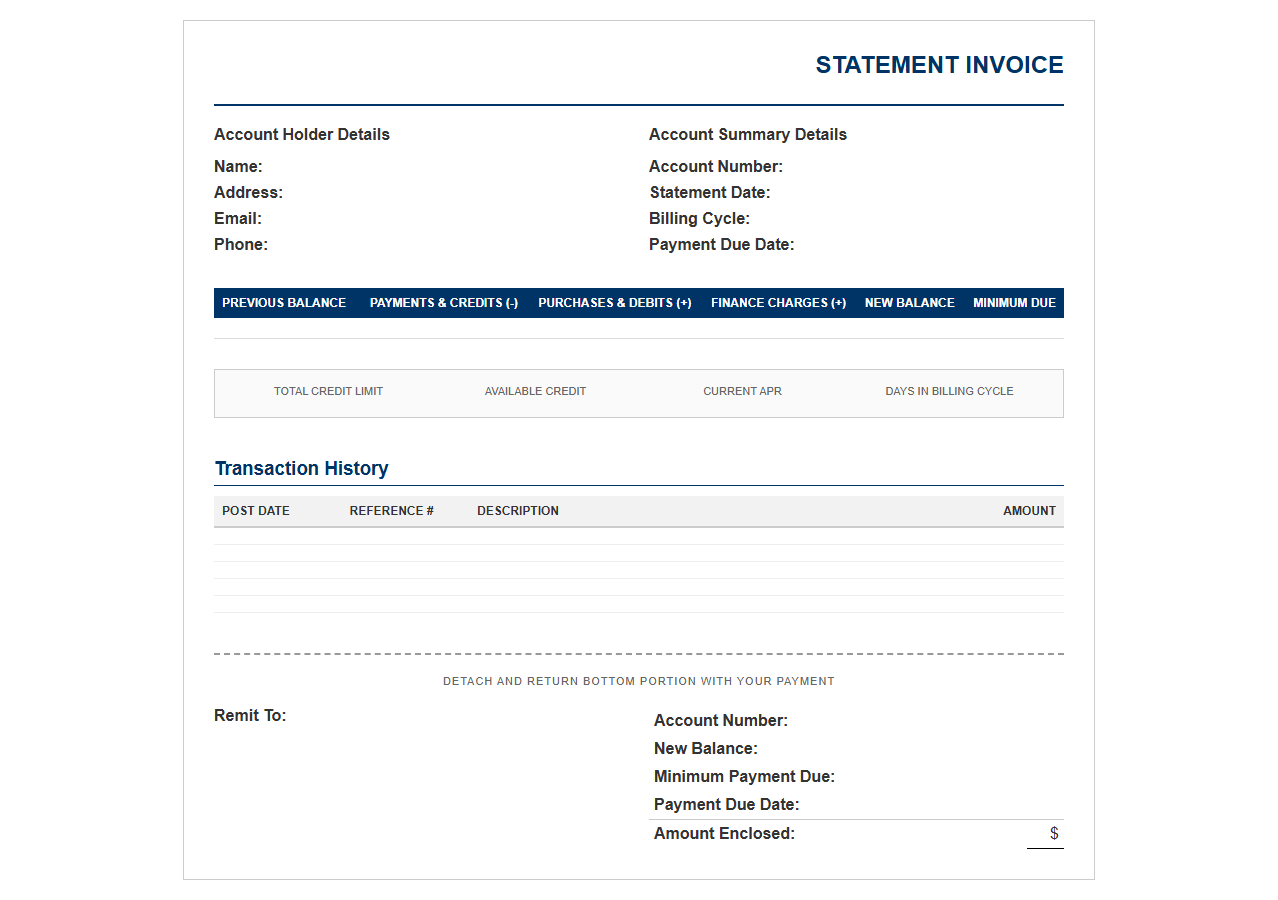 Revolving Credit Account Invoice Template