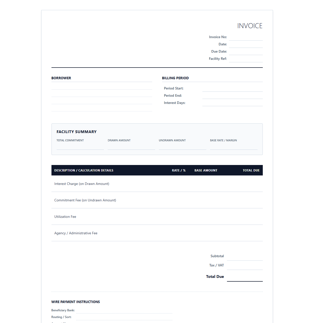 Revolving Credit Facility Invoice Template