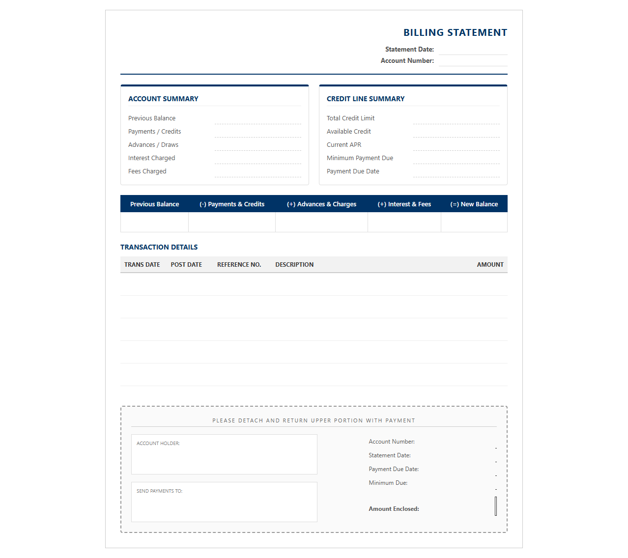 Revolving Credit Line Billing Statement