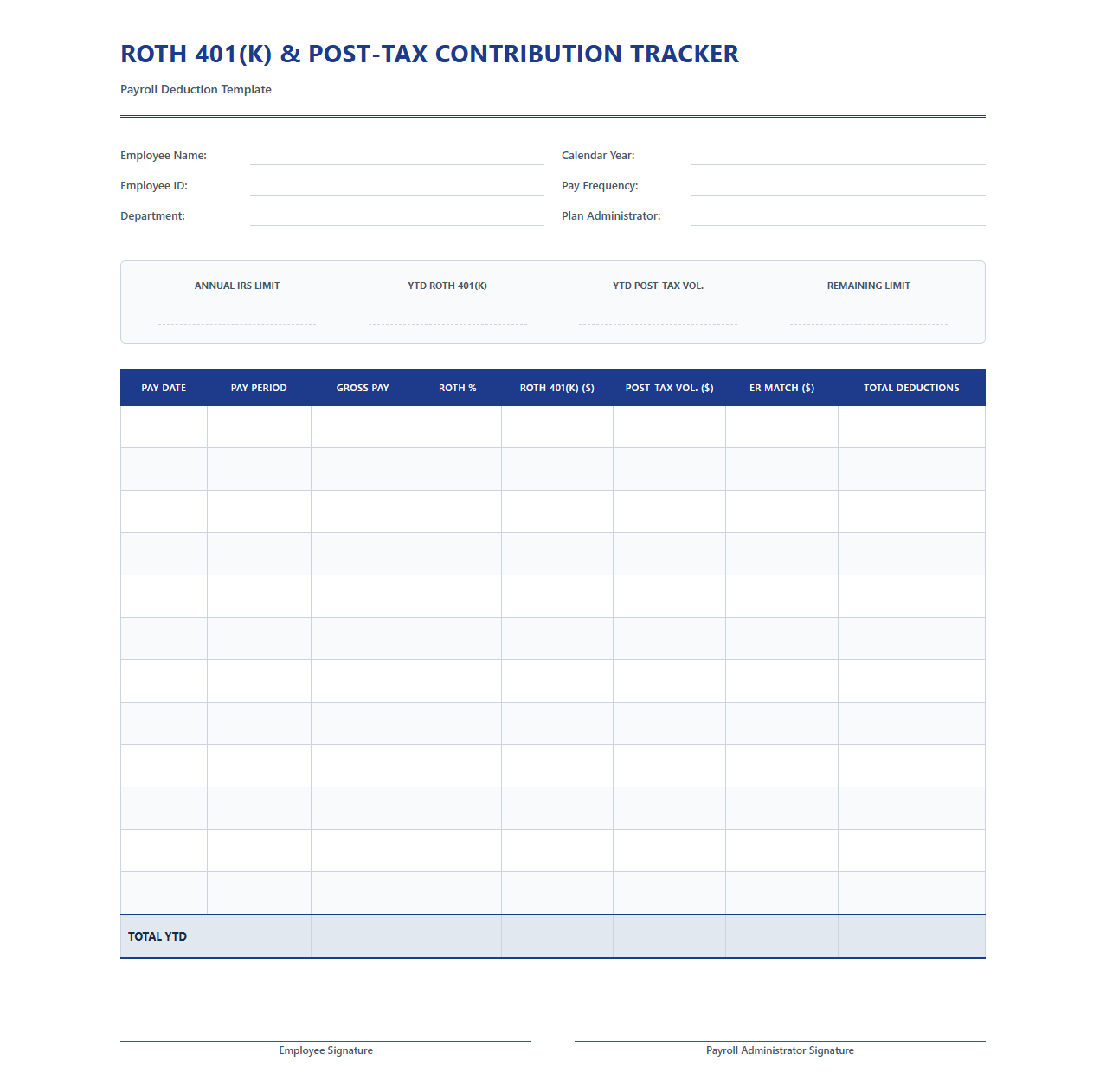 Roth 401k and Post-Tax Contribution Tracker