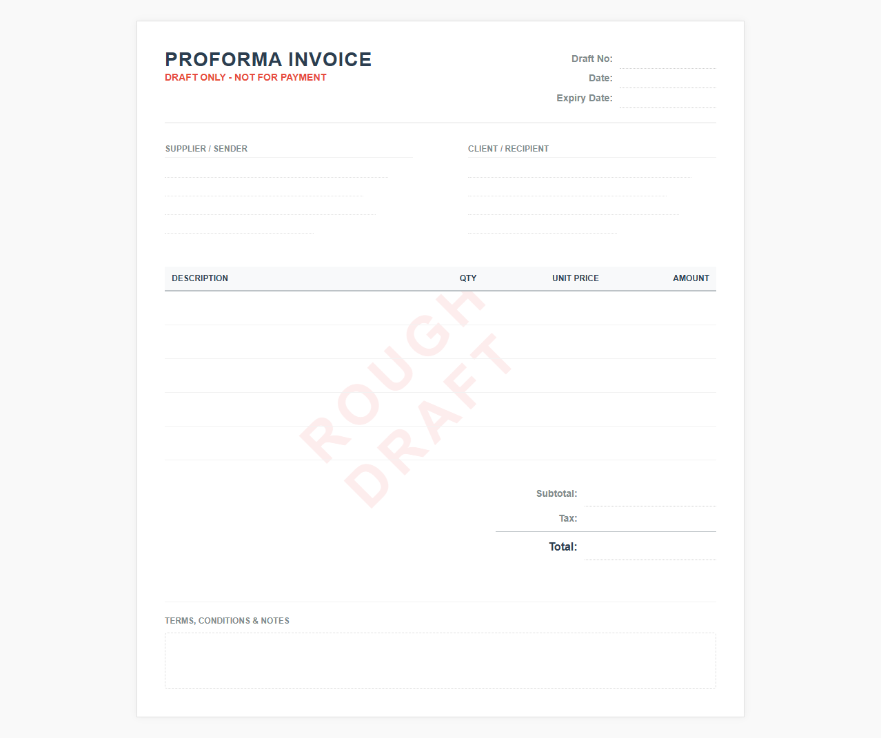 Rough Draft Proforma Invoice Template