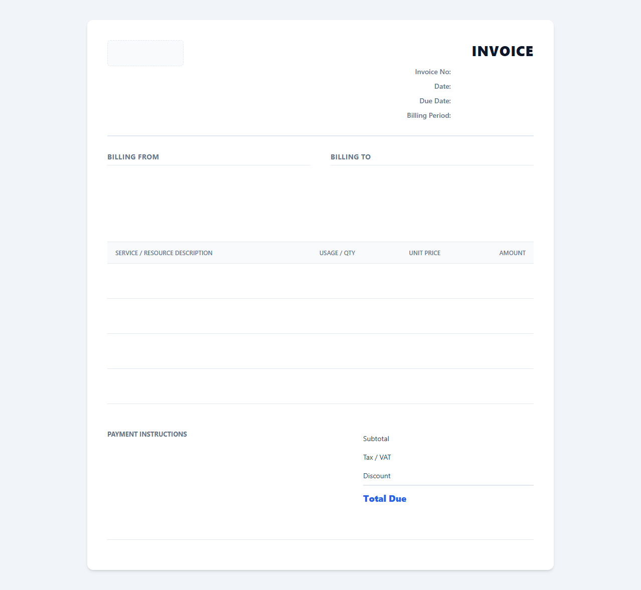 SaaS and Cloud Subscription Invoice Template