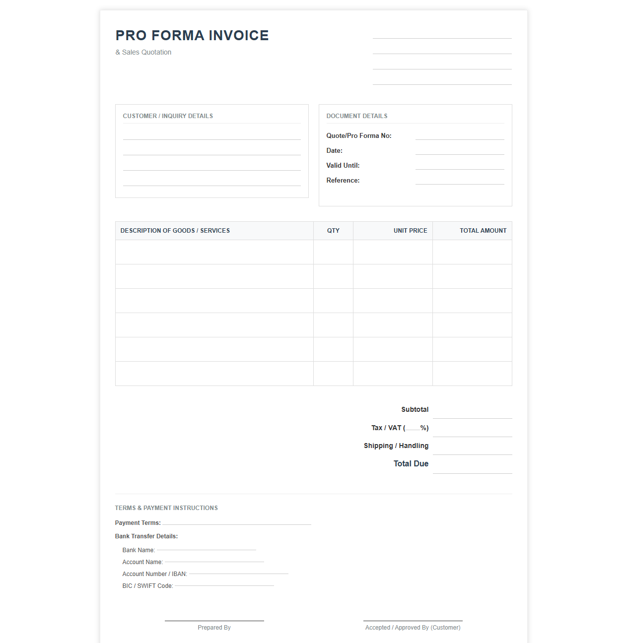 Sales Quote and Pro Forma Invoice Format
