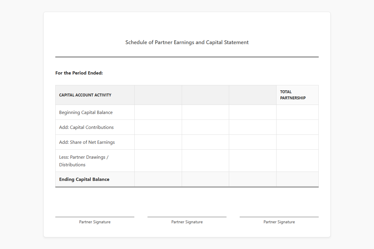 Schedule of Partner Earnings and Capital Statement