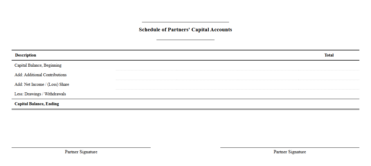 Schedule of Partners' Capital Accounts Template
