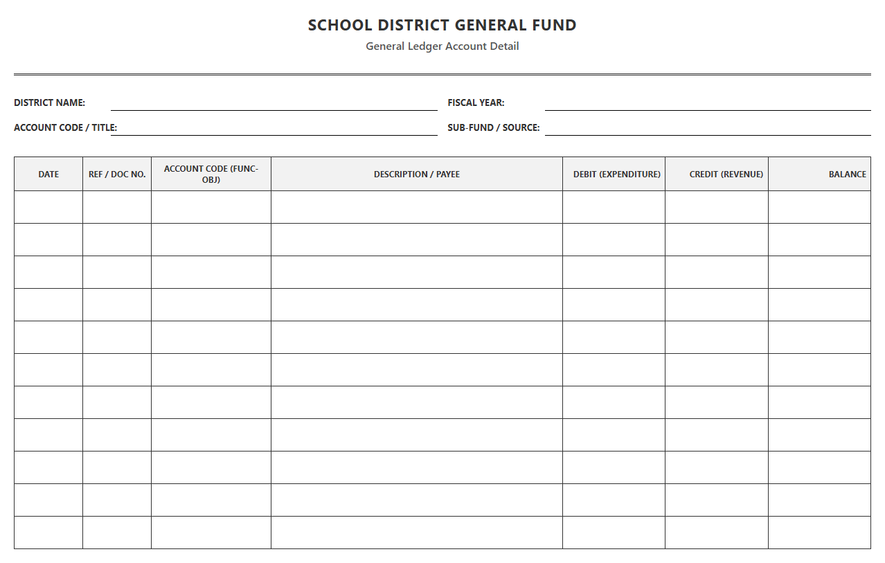 School District General Fund Accounting Ledger