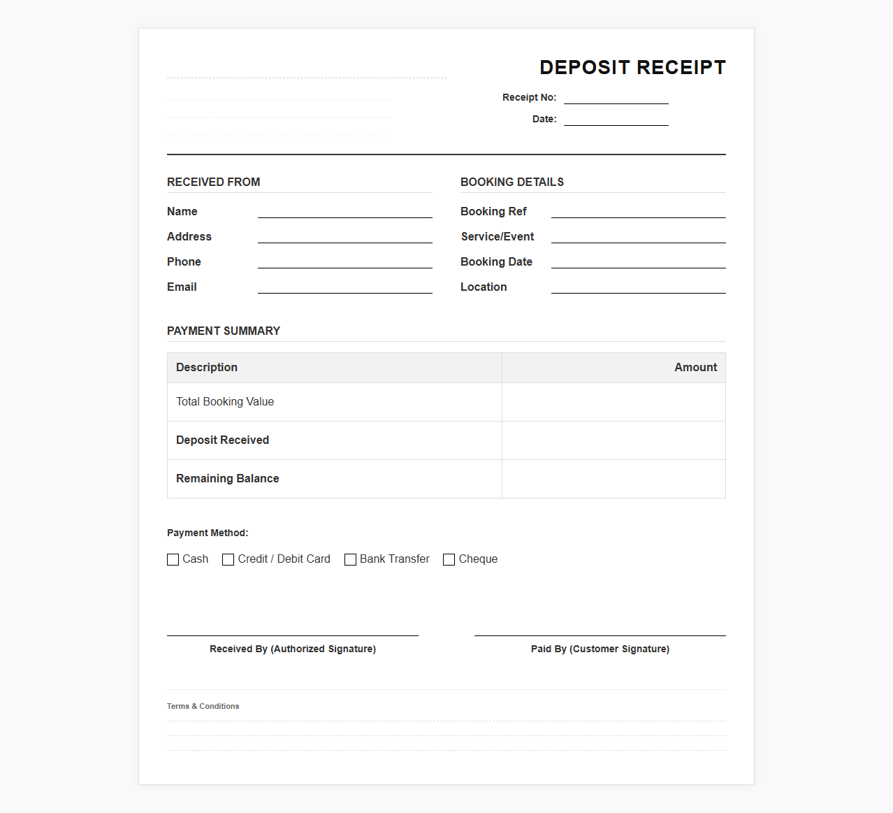 Securing Deposit Receipt Form