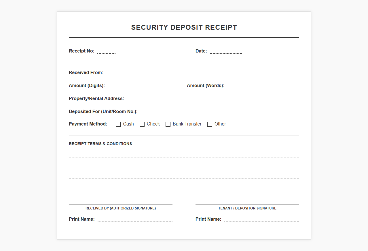 Security Deposit Receipt Template