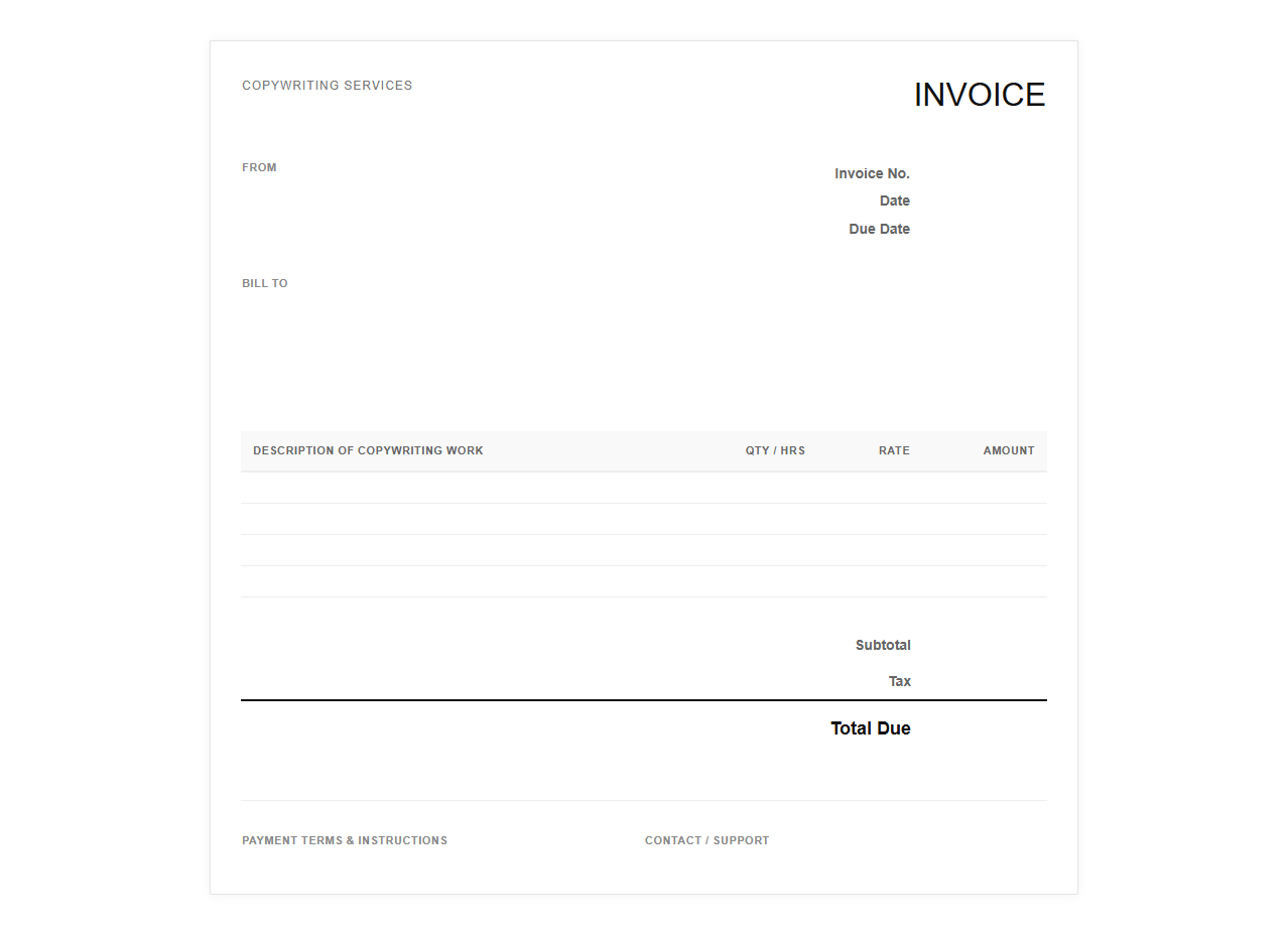 Simple Copywriting Work Invoice Template