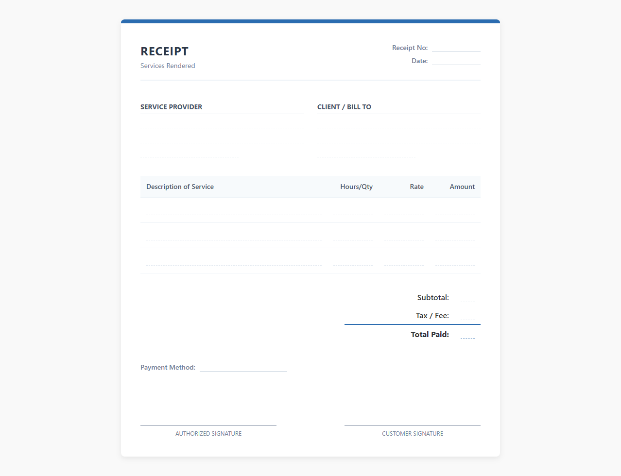 Simple Digital Receipt for Services Rendered