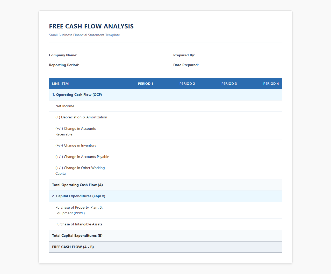 Small Business Free Cash Flow Analysis Template