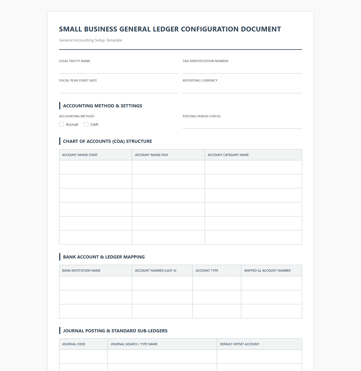 Small Business General Ledger Configuration Document