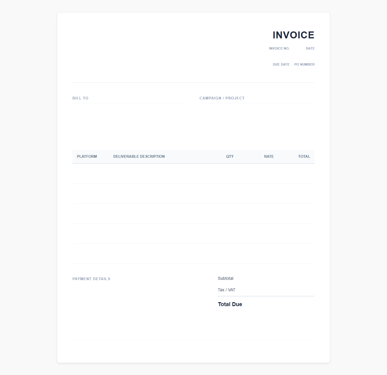 Social Media Content Creator Invoice Template