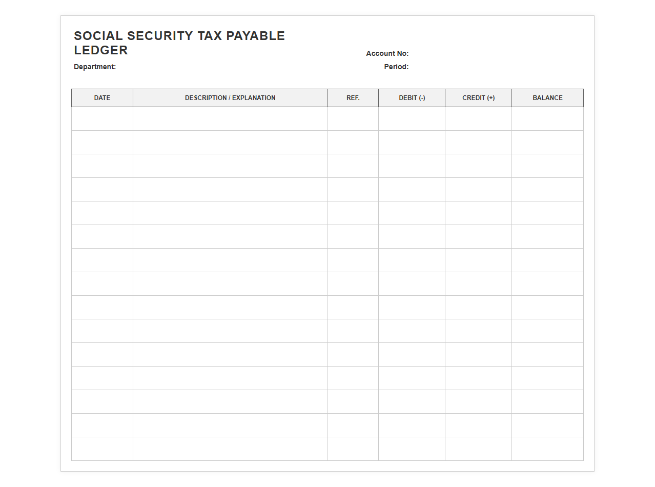 Social Security Tax Payable Ledger Sheet