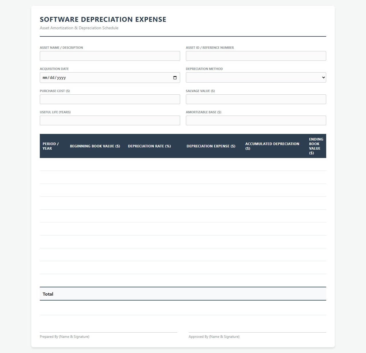 Software Depreciation Expense Spreadsheet