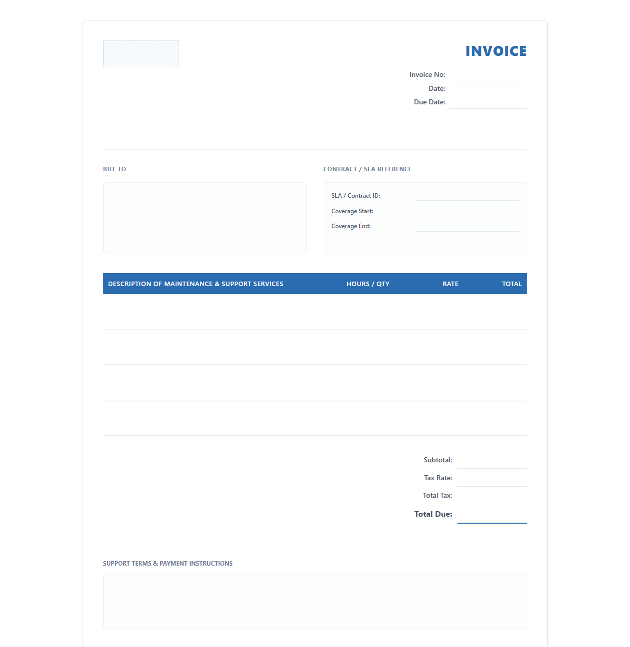 Software Maintenance and Support Invoice Template