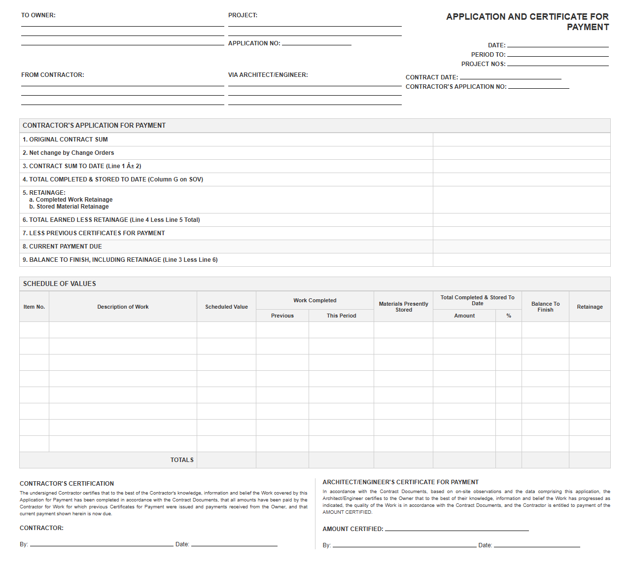 SOV Progress Billing Invoice Template