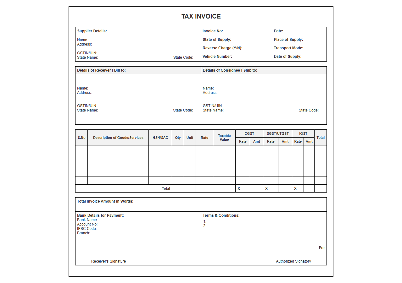 Standard Input Tax Credit Compliant Invoice Format