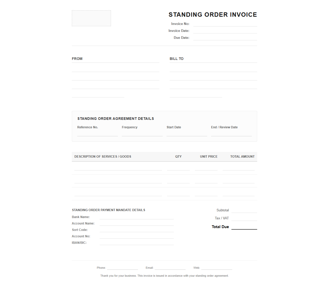 Standing Order Invoice Template