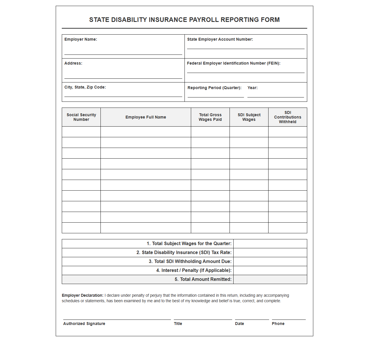 State Disability Insurance Payroll Reporting Form
