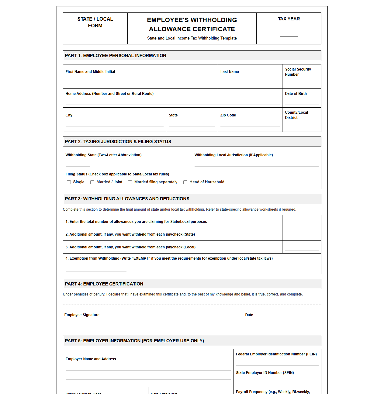 State-Specific Payroll Tax Withholding Form