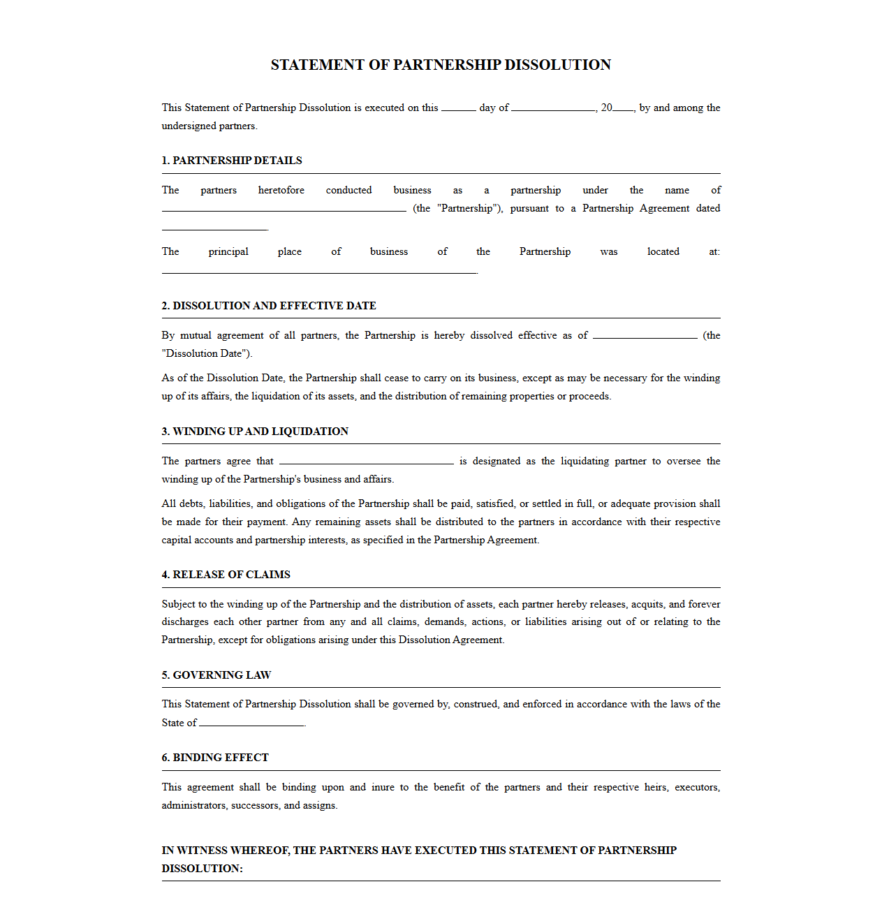 Statement of Partnership Dissolution Template