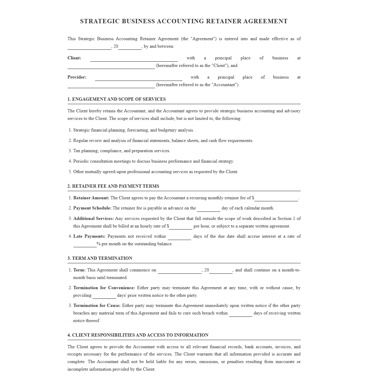 Strategic Accounting Retainer Agreement Template