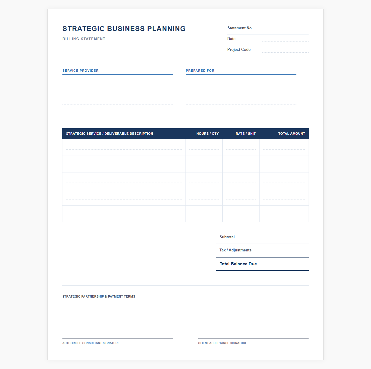 Strategic Business Planning Billing Statement