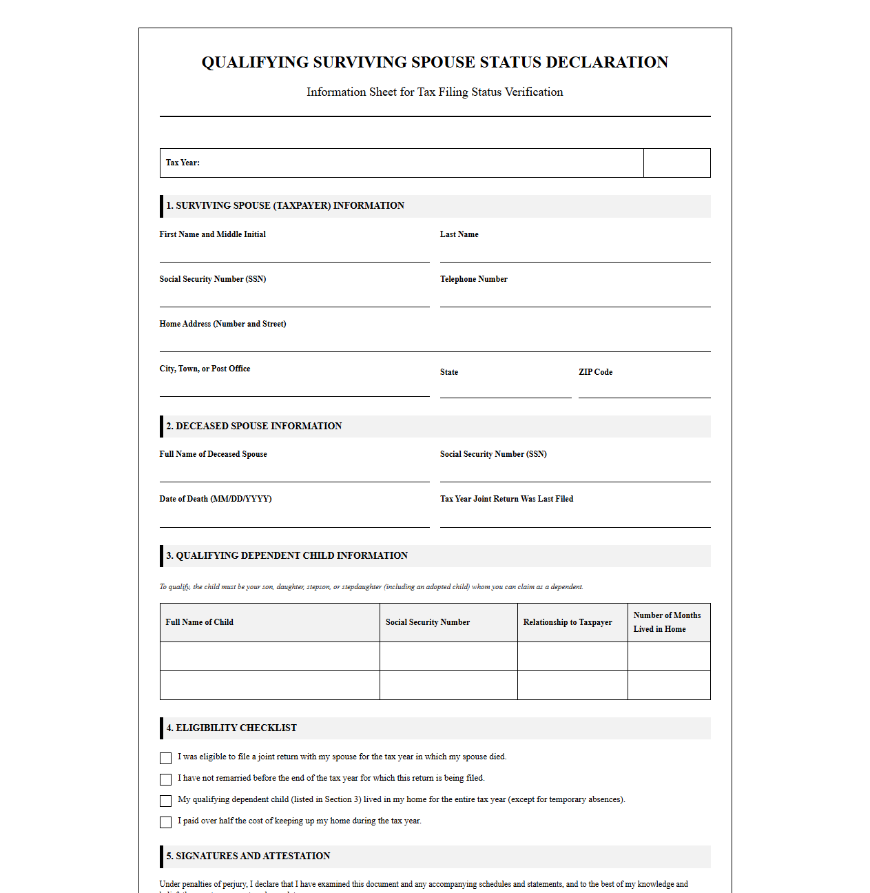 Surviving Spouse Tax Filing Status Template