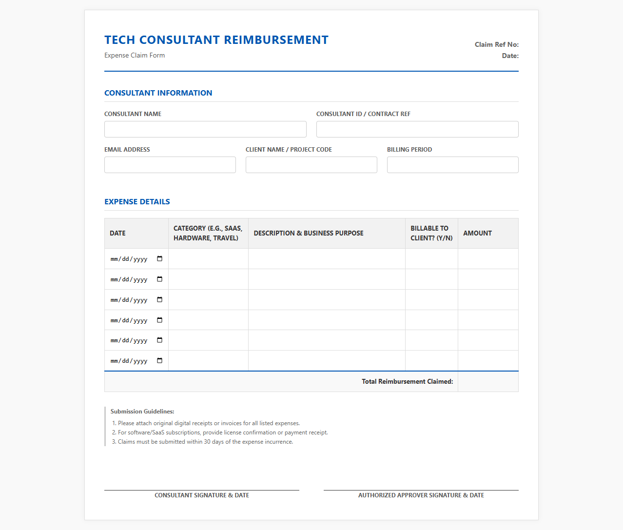 Tech Consultant Reimbursement Claim Form