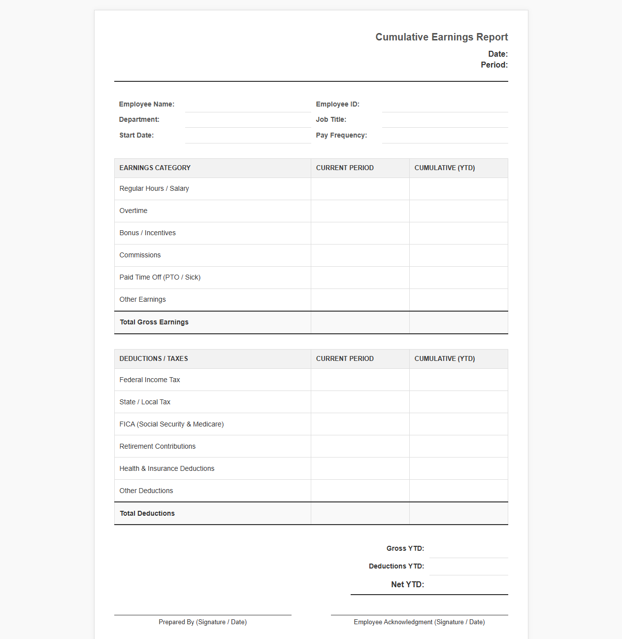 Total Cumulative Earnings Report Template