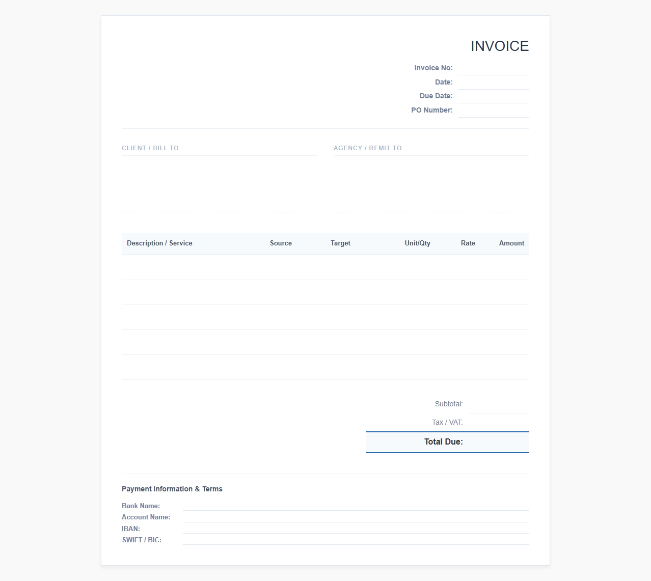Translation Agency Client Billing Template