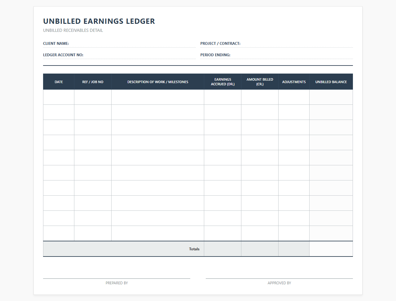 Unbilled Earnings Ledger Template