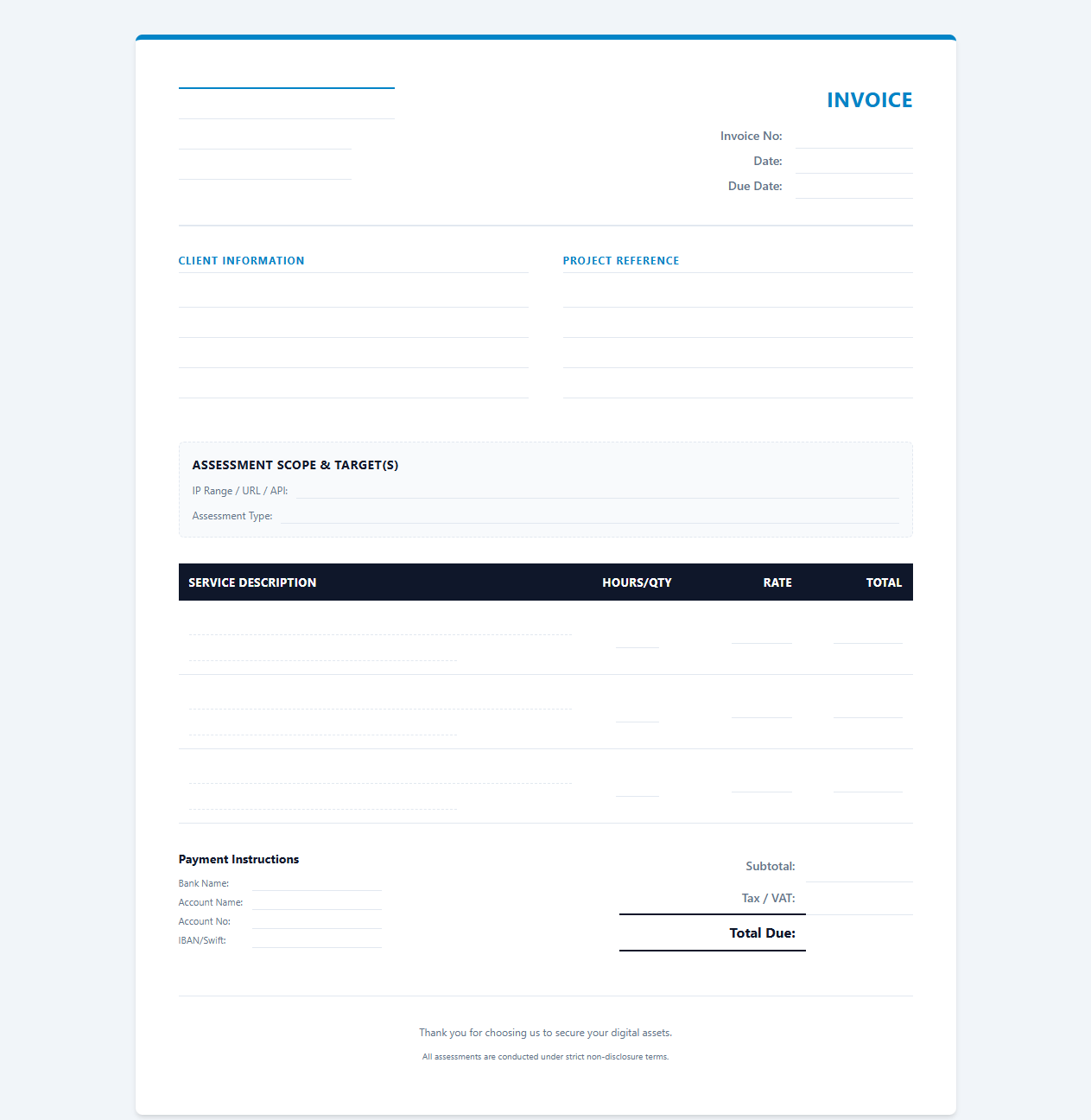 Vulnerability Assessment and Penetration Testing Invoice