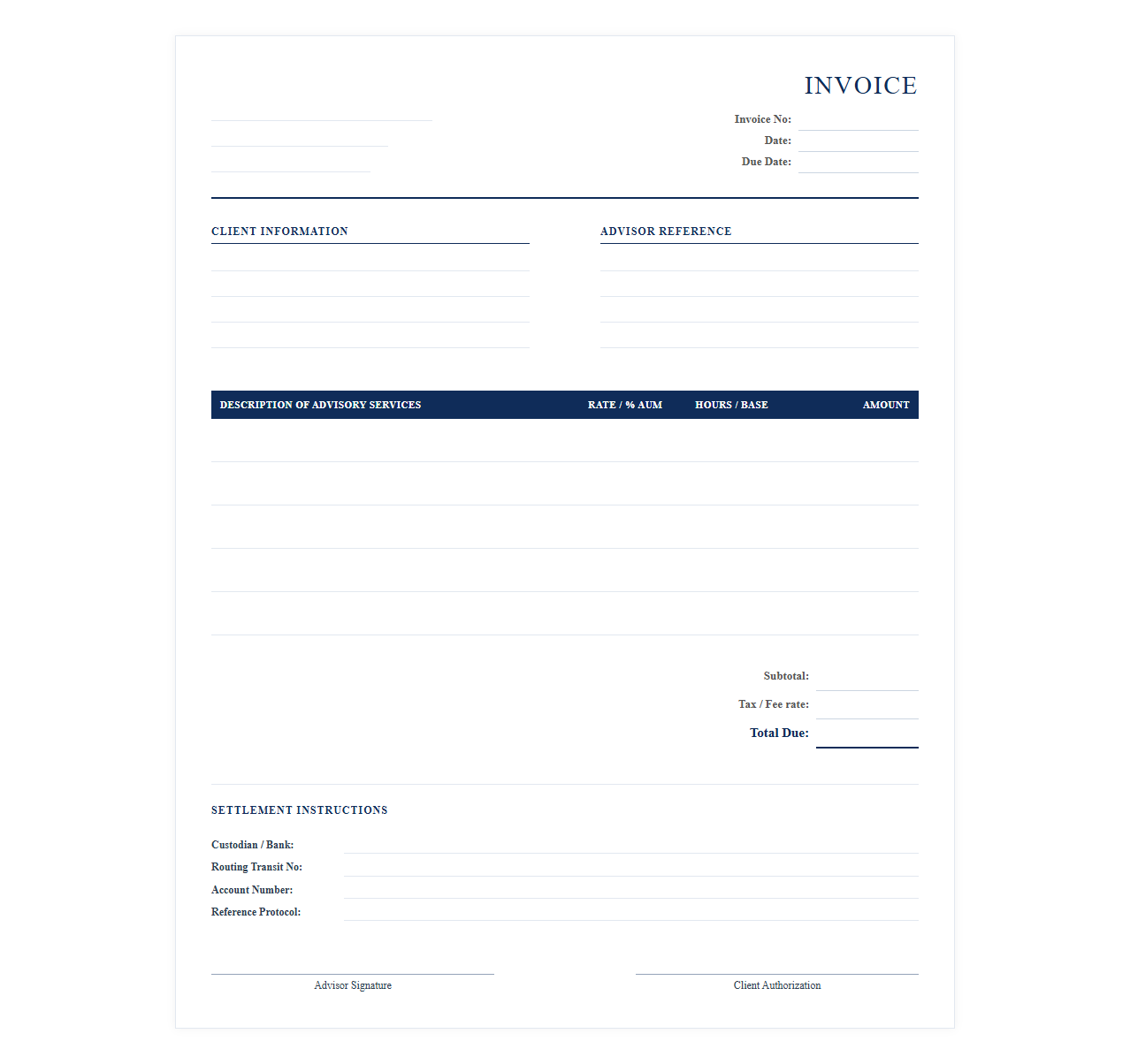 Wealth Management Service Invoice Template