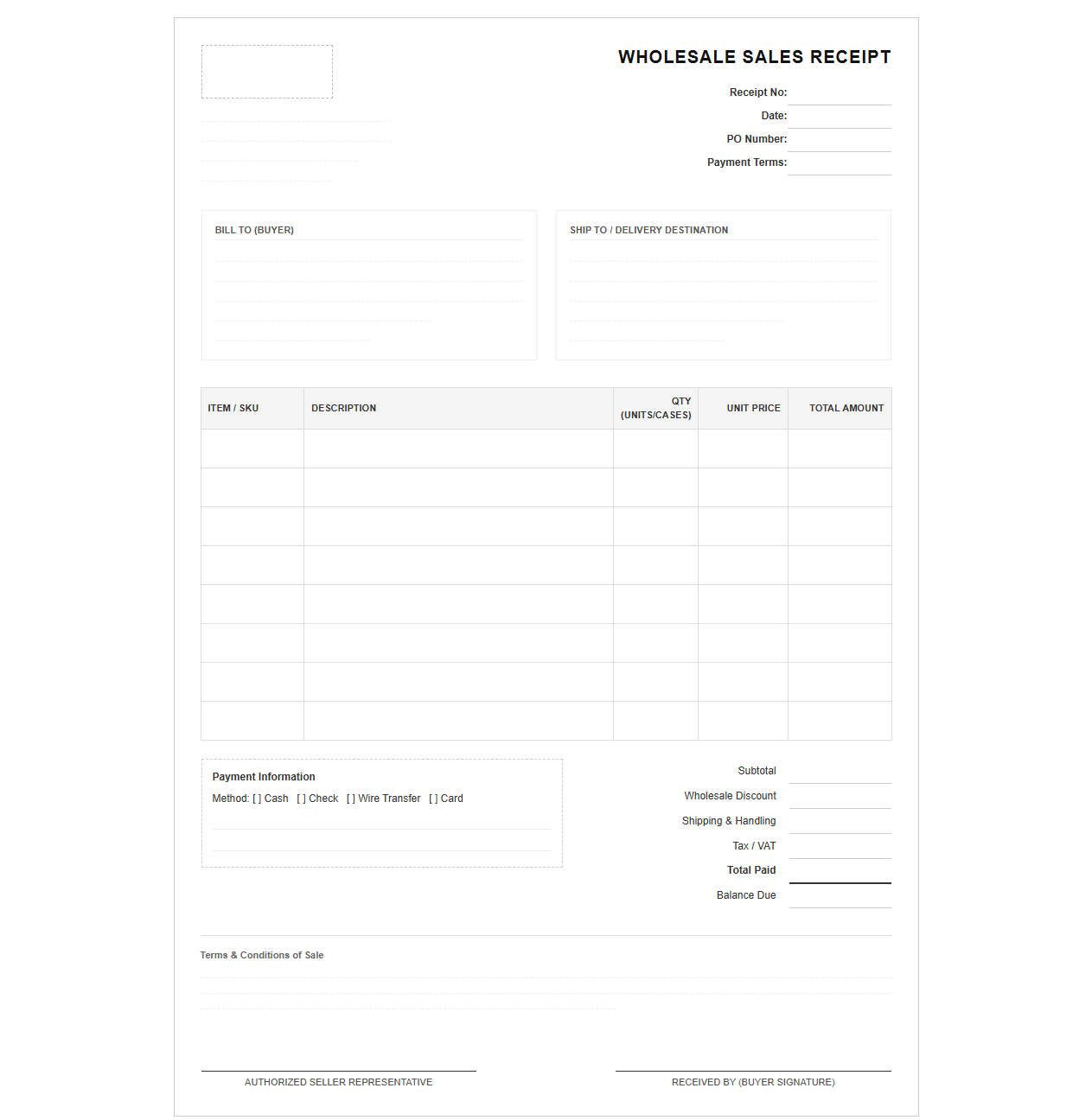 Wholesale Bulk Order Sales Receipt Template
