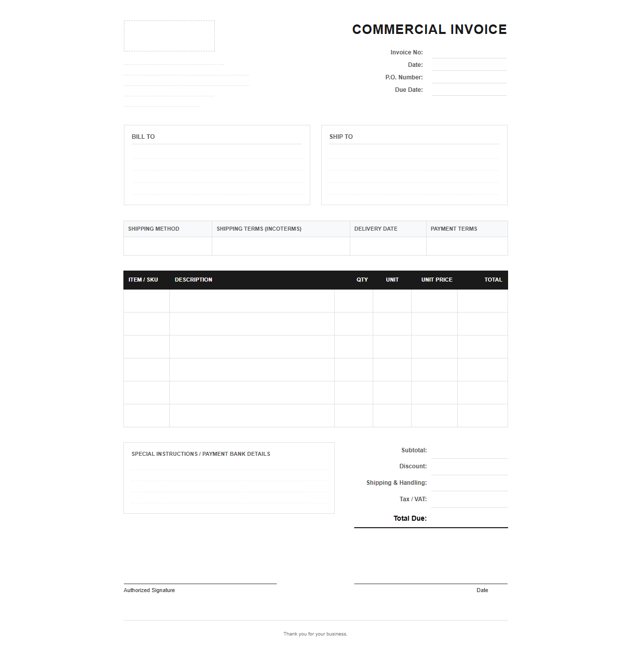 Wholesale Commercial Sales Invoice Template