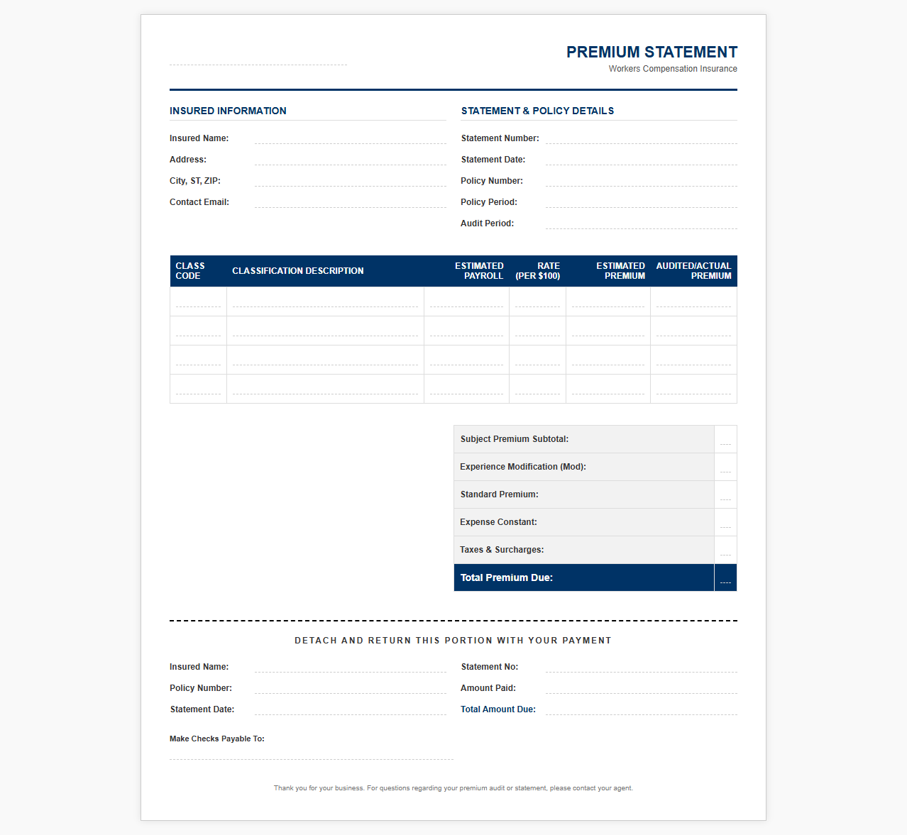 Workers Compensation Insurance Premium Statement