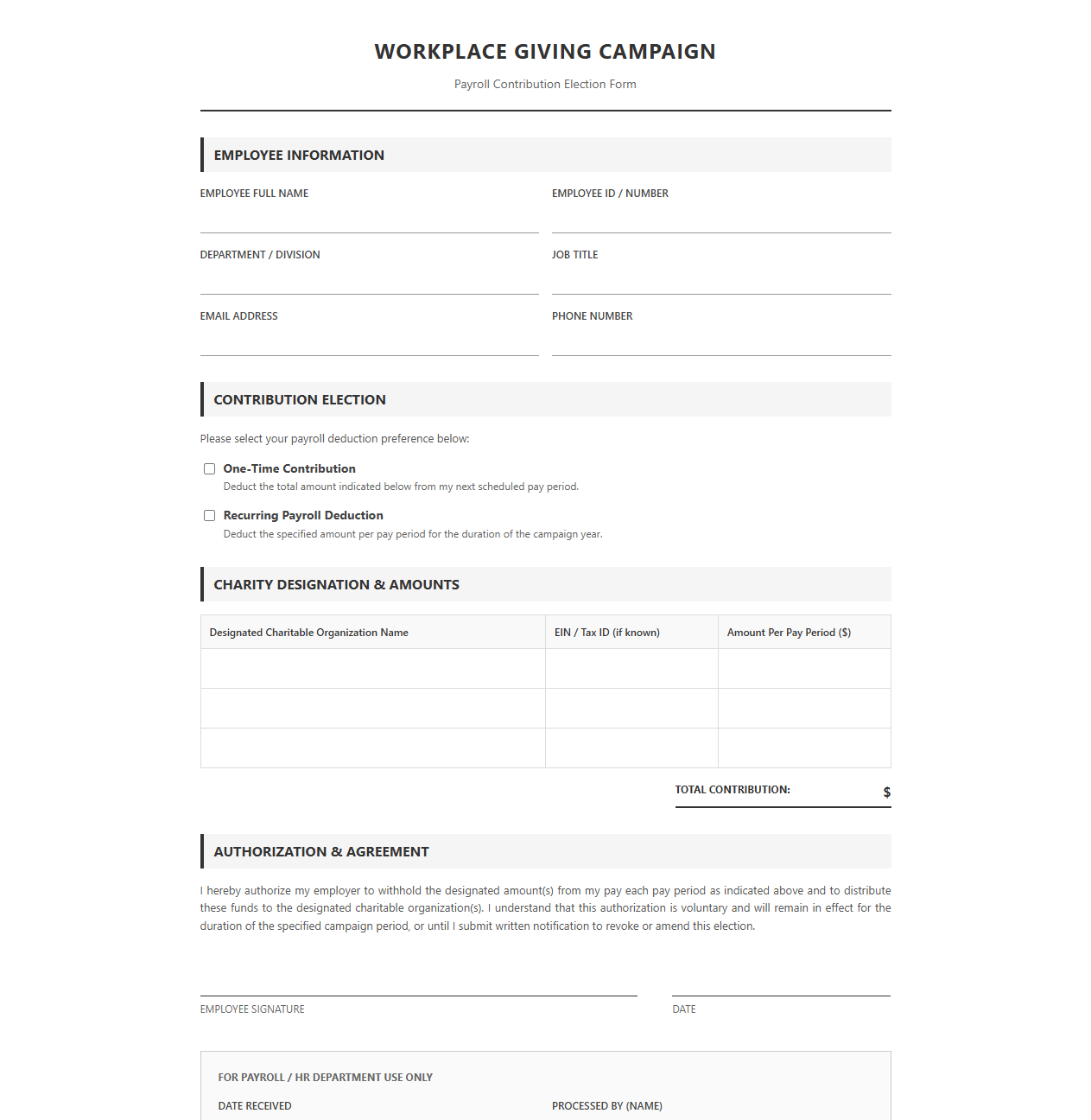 Workplace Giving Campaign Payroll Election Form
